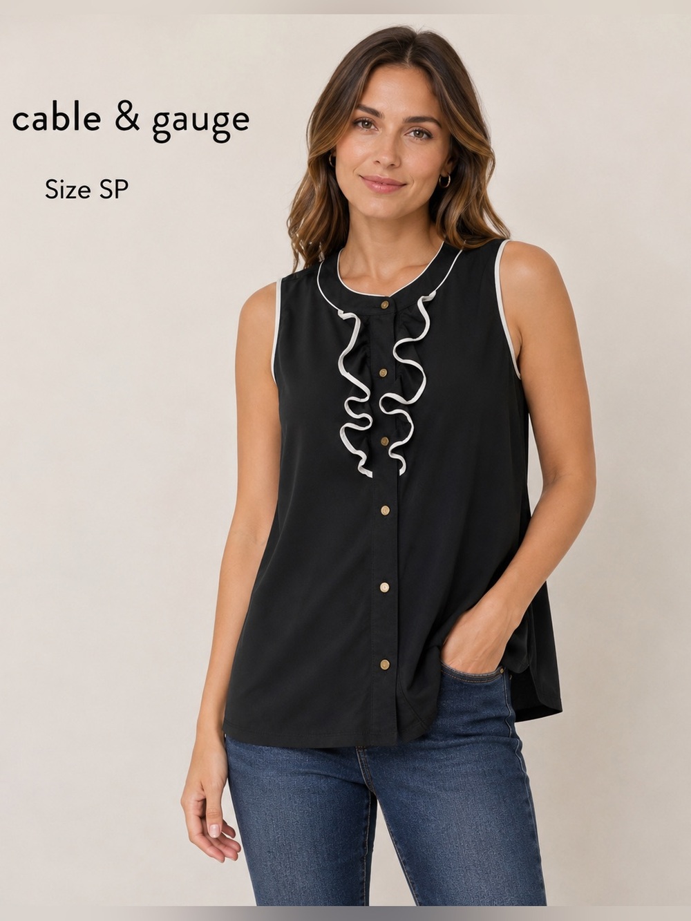 CABLE & GAUGE women sleeveless black top / SP